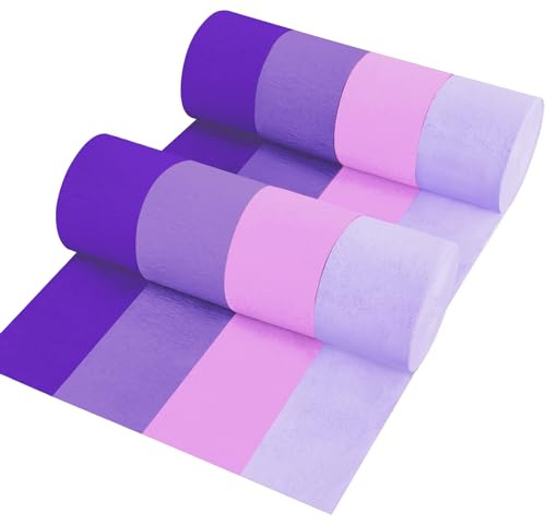 8 Rollen in 4 Farben Farbverlauf lila Party Krepppapier Luftschlangen, 8 Stück 25 m Streamets Party Dekorationen, Partyzubehör für Hochzeit, Geburtstag, Babyparty, Geschlecht, Offenbarung