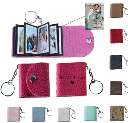 uniqicon Mini Porte-clés Photo,Petit Porte-Clés Personnalisé en Cuir 10 Photos,Mini Album Photo Portable,Cadeaux Photo Personnalisés Famille,Couples,Fête des mères,Anniversaire