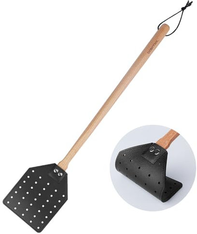 DEBETOOL Fliegenklatsche – lange Handfliegenklatsche aus Holz mit Seil zum Aufhängen, robuste Fliegenklatsche für Zuhause/Klassenzimmer/Büro (schwarz)