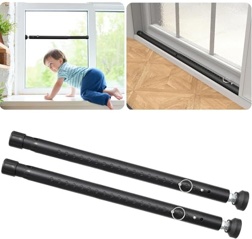 Sliding Door Security Bar 18-51, Adjustable Sliding Door Lock Security Bar, Window Security Bars Inside for Sliding Glass Door Home Apartment Safety, Burglar Proof, Black, 2 Pack