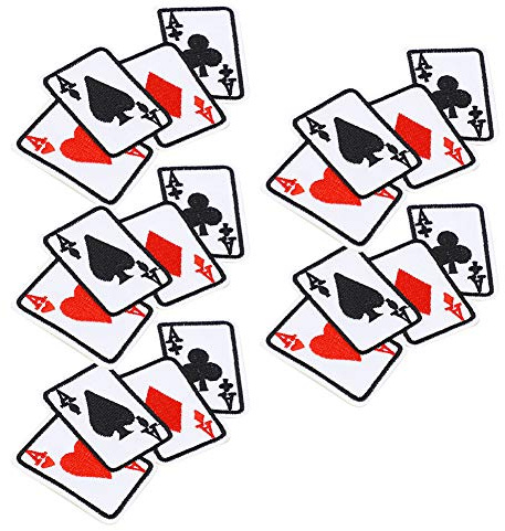 Toppe termoadesive da poker, 5 pezzi, adesivi per riparare simboli fortunati, toppe termoadesive per abbigliamento con asso del poker, applicazioni di carte da gioco per magliette fai da te, lenzuola,