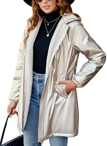 Geschallino Cappotto Leggero Lungo da Donna Foderato in Sherpa Capispalla Invernale Caldo con Cappuccio Giacca