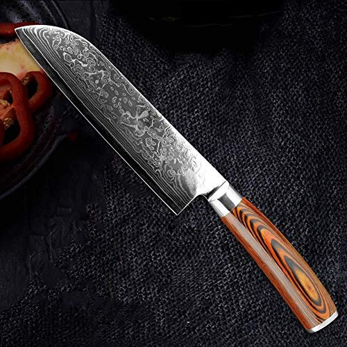 ECLAYA Japonais 10 Damas Couteau haute teneur en carbone en acier inoxydable Couteau de cuisine Slicing Utilitaire Cleaver Nouveau (Color : 7 In Santoku knife)