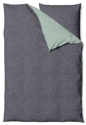 SETEX Wendebettwäsche 155x220 cm - 2-teiliges Bettwäsche-Set in ansprechendem Salbei-Dunkelgrau-Design, Inklusive Bettdeckenbezug und Kissenbezug (80x80 cm), Aus 90% Baumwolle/10% Polyester