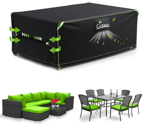 UIRWAY Abdeckung für Gartenmöbel, 150 x 90 x 74 cm, Wasserdicht Loungemöbel 420D Oxford Gewebe Abdeckhauben für Möbelsets, Schutzhülle Gartenmöbel mit Belüftungsöffnungen und reflektierenden Streifen