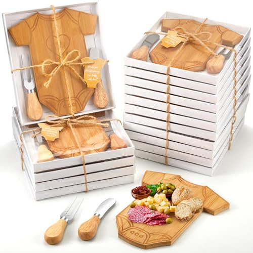 Ziliny Juego de 12 juegos de regalos para baby shower para invitados, juego de tablas de embutidos con forma de ropa, etiquetas de agradecimiento con caja, mini tabla de queso, recuerdos de fiesta