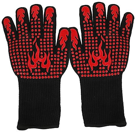 Mikinona Kitchen Gloves Barbecue Gloves Heat Insulation Silicone Oven Mitt Fire Retardant Five Finger Design Simple Fashion Style for Home Grilling