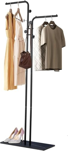 bimiti Schwarz Garderobenständer 7 Form, 170CM Jackenständer Stehend, Metall Kleiderständer mit 5 Haken, Freistehend Jackenständer für Entryway, Wohnzimmer, Schlafzimmer, Büro
