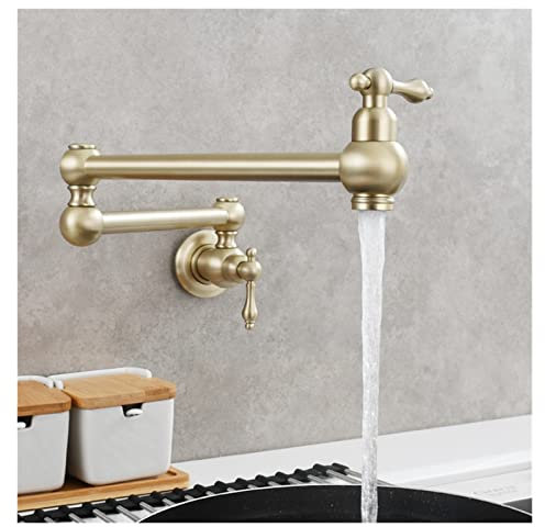 Wandmontage-Topffüller-Wasserhahn, Rotierender klappbarer Wasserhahn aus Messing, zarter Doppelschalter-Küchenarmatur, an der Wand montierter Kaltwasserhahn Zusammenklappbarer, dehnbarer Küchenhahn (