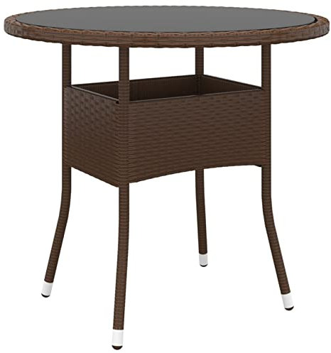 Sufrk Gartentisch Terrassentisch Wetterfest Lounge Tisch Outdoor BalkonhäNgetisch Ø80x75 cm Hartglas und Poly Rattan Braun