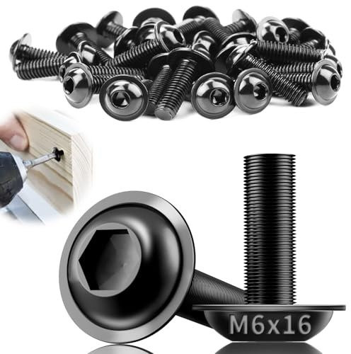 TXXATX 30 Pièces Vis à Tête Bombée avec Bride M6x16mm Vis Inox M6 A2 V2A Embase Six Pans Creux ISO 7380-2 Boulon Inox Filetage Complet pour Pieds Table Construction Automobile Bois Echafaudage