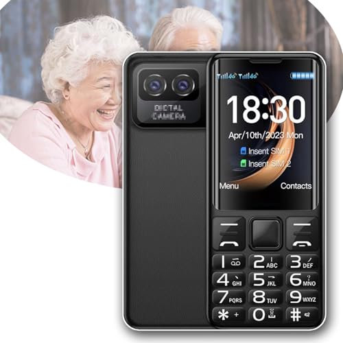 Smart Sändning äldre Mobiltelefon, Stor Knapp Mobiltelefon med SOS-Funktion+Dubbla-SIM Grundläggande Mobiltelefoner+2.4 '' HD-Skärm+En Knappt Ficklampa,Black