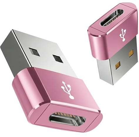 [Pack of 2] USB to USB C Adapter for i-Phone 16 15, PD 20W USB-C Type C Fast Car Charger Adapter Plug for i-Phone 14, 13, 12, 11, Sam-sung S24, S23, S22 S21 S20 and More (Rose Gold)