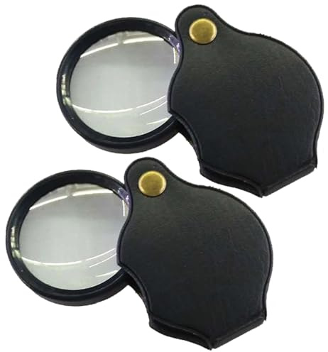 2 Stück Mini Lupe 10-Fache Taschenlupe,Faltbare Leselupe Tragbare,Lupe mit Drehbar Schutztasche Holster,Lupe mit Schutzhülle,Lederetui Lupenbrille Leselupe für Senioren,Mini Lupe,Magnifying Glass
