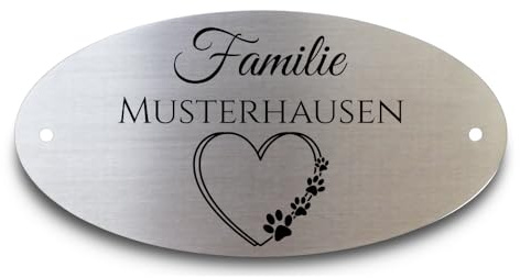 Türschild Oval Edelstahl 100mm / 150mm | Viele Motive Türschild Klingelschild Grabschild Wunschtext Personalisiert mit Gravur (Pfote 3)