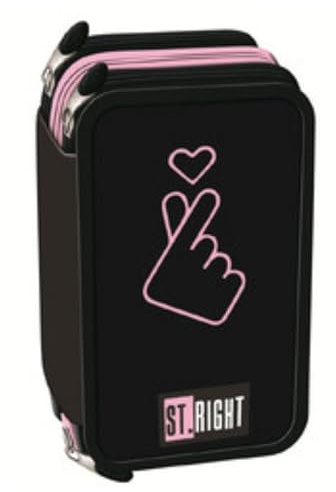 Goldkids - Federmäppchen 3 Fächer - Mäppchen für Mädchen und Jungen - Federmappe 3-Fach Federtasche 46-teilig Gefüllte Schüleretui Schulmäppchen- Liebe Motiv