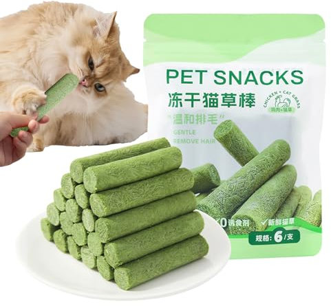 Generisch 6 Stück Katzengras Snack, Katzengras Sticks, Katzengrass Gefriergetrocknet, Natürlich Getrocknet Snacks Für Katzen Für Haarballenentfernung Und Zahnpflege, Katzenminze, Cat Grass Stick