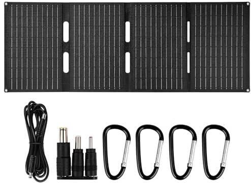 Buyweek 60W Chargeur Solaire Portable Panneaux Solaires ETFE Panneau Solaire Portable Pliable Panneau Solaire Étanchéité IPX6 avec 3 Ports CC/USB-A/TYPE-C, 5 V, 12 V, 18 V pour Smartphone, Tablette