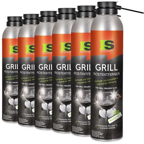 Spraytive 6 x 300 ml di rimozione della ruggine – Spray 2 in 1 con protezione antiruggine a lungo termine per griglia e barbecue, rimuove la ruggine, detergente neutro per la pelle, prodotto in