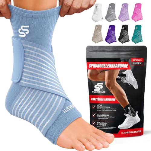 Sleeve Stars Sprunggelenkbandage | Knöchelbandage zum Joggen & Fußgelenkbandage für Basketball | Fußbandage für rechts oder links gegen umknicken | blau