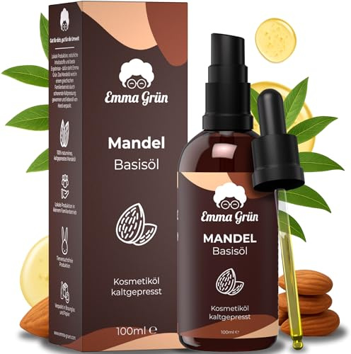 Emma Grün® Bio Mandelöl Kaltgepresst 100ml [100% REIN] - Hochwertiges Mandel Öl für Haut, Haare & Babypflege - Clean Almond Oil - Mandel Kosmetiköl für Haarspitzen & Massage - Kaltgepresstes Basisöl