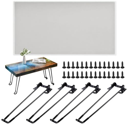 Attuslla Moldes Grandes Resina Epoxi Rectangular 30,6 x 58,2cm Moldes de Silicona para Mesa de Resina con Patas para Decoración Artística DIY para El Hogar, Mesa Río, Tabla de Cortar