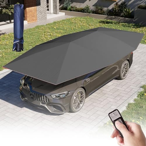 NzEupno Multifunctional Car Sunshade Umbrella, Automatic Car Tent Cover, Mobile Folding Carport with Remote Control, Car Roof Canopy Awning for Most Vehicles Black-5.2m