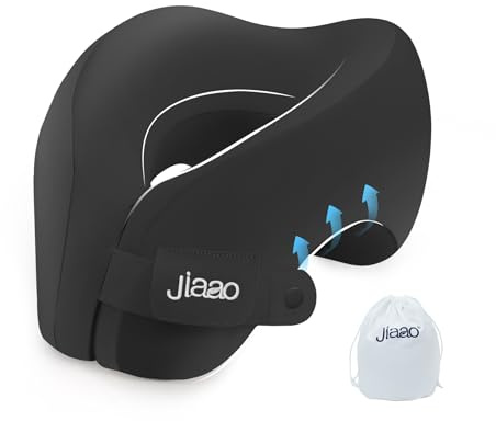 jiaao Nackenkissen Flugzeug Ergonomisch Und Verstellbar, Reisekissen Aus Memory-Schaum, Ideal Als Nackenhörnchen Oder Kissen Für Flug, Auto, Zug, Nackenkissen (Schwarz)