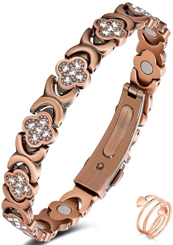 Jeracol 99 % koppararmband för kvinnor, magnetiskt armband för kvinnor med lyckoklöverdesign, justerbar längd med storleksverktyg i presentask, classic