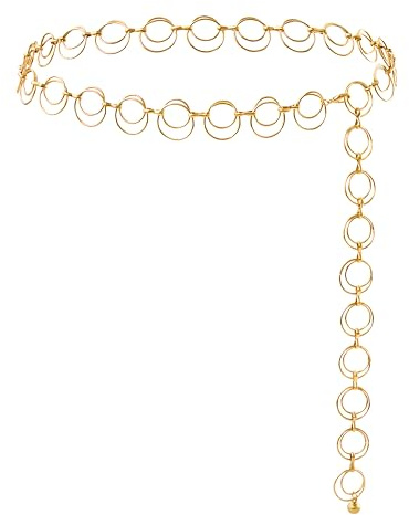 Chain Belts for Women, O-ring Chain Belt Adjustable Slim Metal Gold Fashion Belt Shiny Waist Metal High Waist Chain Vintage Chains Extra Long Clothing Accessories for Dress jeans Chain Belt