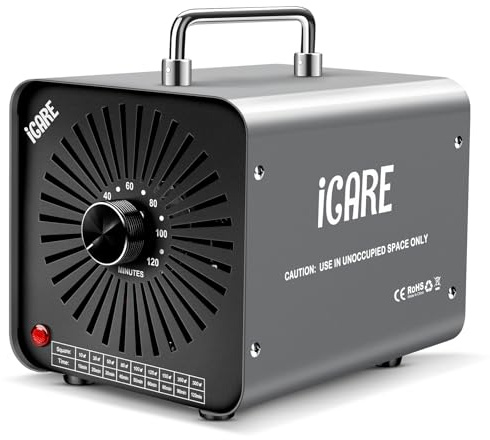 ICARE Generador de ozono 48.000 mg/h, máquina profesional de ozono, purificador de aire O3 de alta capacidad, eliminación de olores con temporizador, eliminador de olores portátil para el hogar,