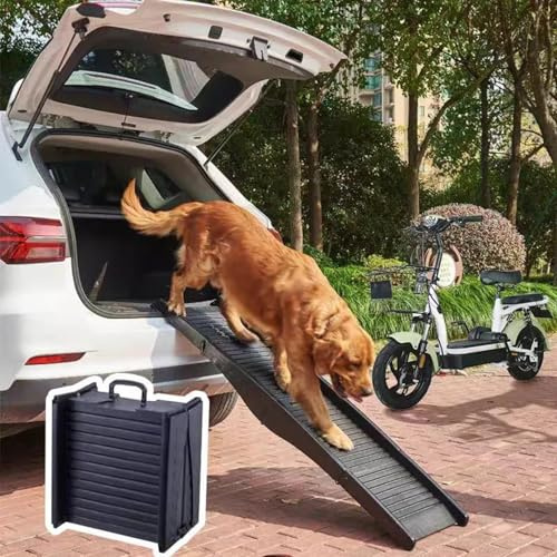 REHOOF 151Cm Long Hunderampe Auto Klappbar, Haustierrampe, Mittlere Und Kleine Hunde, Faltbare Und Tragbare Haustierrampe, Mit Rutschfester Oberfläche,Für SUV & LKW, Hundetreppe Bis Zu,90Kg