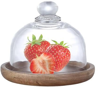 Syengery Porte-gâteau | Petit Plat avec Couvercle Dôme,Support en Bois Naturel pour Service de Desserts Sucreries Cérémonies Anniversaire Mariage