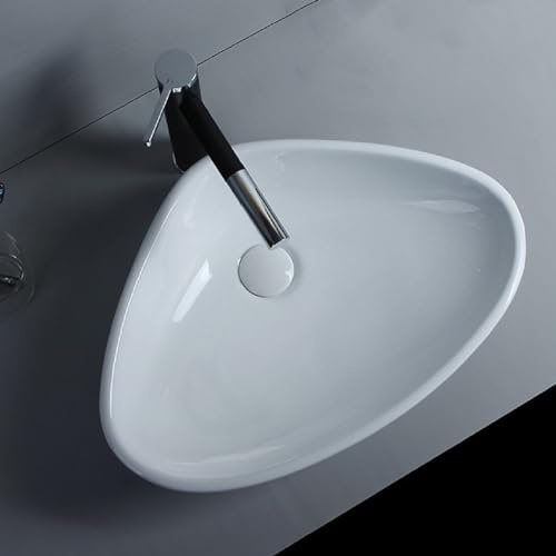 Bathroom Vessel Sink, Ceramic Triangle Countertop Basin, Above Counter Corner Washbasin Modern Console Sinks for Small Apartment Hotel Home Balcony Powder Rooms(White A,59x39x14cm)