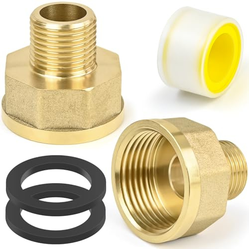 CONJURAIDE 2 Stück Reduzierung 1 Zoll auf 1/2 Zoll, Messing Reduzierstück 1 Zoll auf 1/2 Zoll mit Dichtung und Gewindedichtband Gewindefitting Adapter für Gartenhahn Wasserleitungen AGØ20mm x IGØ31mm