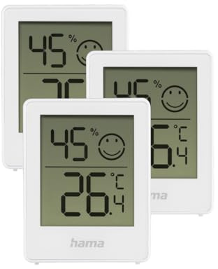 Hama Thermometer Hygrometer (3er Set, für innen, digital, Luftfeuchtigkeitsmesser, Anzeige der Raumtemperatur, Raumklima Messgerät, zum Aufstellen und Hinhängen) weiß