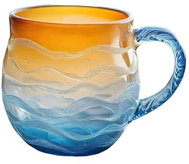 LGINZEHN Sea Glass Wave Mug, Ocean Wave Coffee Mug, Handmade Unique Sea-Themed Drinking Vessel for Beach Lovers, Artistic Design Glass Cup for Coffee and Drinks