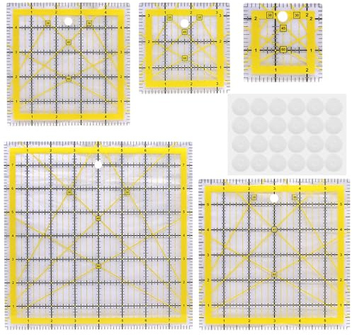 ZHIYUQL® 5 Stück Patchwork Lineal, Quilt Lineal, Geodreieck Groß, Nählineal mit Winkelanzeigen Bügellineal Hitzebeständig Handmaß Nähen Rutschfeste Griffe für Stoffhandwerk DIY (Gelb)