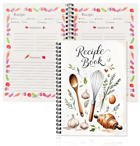 MDPUTY Rezeptbuch Zum Selberschreiben A5 Spiralbindung, 100 Seiten Kochbuch zum Selberschreiben A5 Rezeptbuch DIY Spiralbindung Kochbuch Selbst Schreiben für Aufzeichnen Eigener Rezepte