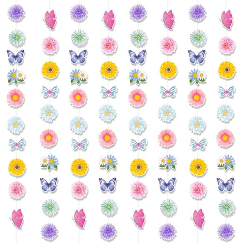 DPKOW Frühlingsdeko zum Aufhängen, 80 STK Papier Girlande Frühling Blumen Schmetterlinge Deko für Babyzimmer Hochzeit Gartenparty, Sommerdeko Osterdeko Deko Frühling Papierblumen zum Aufhängen