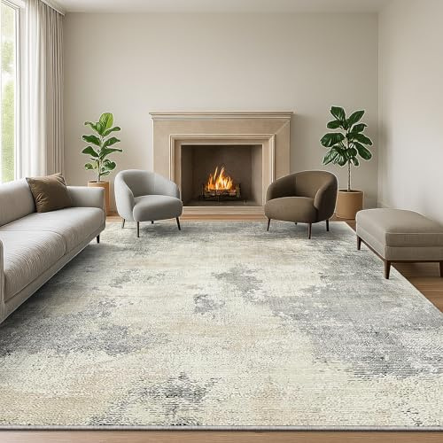 SOANNY Teppich Wohnzimmer, Kurzflor rutschfest, 160x230 cm, Beige-Grau | Modern Abstrakt, Weich, Waschbar, Pflegeleicht, Rutschfest, Für Wohnzimmer Schlafzimmer Kinderzimmer Esszimmer Büro