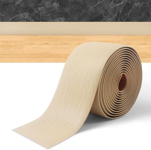 JOYIT Selbstklebendes Übergangsprofil, PVC Übergangsleiste 7,6 cm Breit, Übergangsprofil Höhenausgleich, Bodenleiste & Abdeckleiste für Fußböden, Türschwellen, Laminat, Fliesen （Beige Holzmaserung）