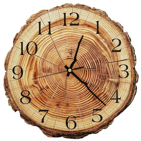 Ruioomeep Reloj de pared de madera de 30 cm, anillo anual, aspecto de madera, irregular, tocón de árbol, reloj de pared silencioso, sin ruido de tictac, reloj de diseño retro para salón, dormitorio