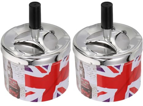 Veemoon 2 Piezas Cenicero con Tapa Giratoria para Baño Cenicero Automático de Acero Inoxidable Creativo para Regalo de Viaje Inglaterra Bandeja de Cenizas para Hogar y Exterior Decoración