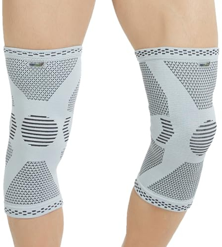 NEOtech Care Rodillera de fibra de bambú, Material ligero, elástico, cómodo y transpirable - Para hombre o mujer - Rodilla derecha o izquierda (Gris, Talla M, 2 Unidades)