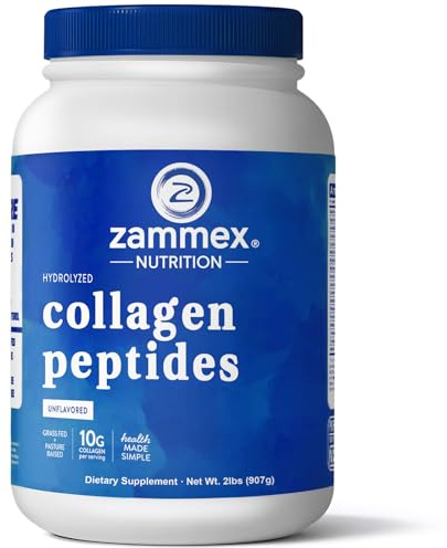 Zammex Collagen Peptides Powder, 90 Servings, Unflavored Instant Powdered, Pure Hydrolyzed Collagen Protein Powder (Type I, III) 100% Grass Fed, Paleo & Keto, Non-GMO, for Skin Hair Nail Joint