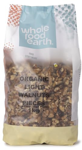Wholefood Earth - Noci grandi a pezzi biologiche, 1 kg, crude, vegane, senza OGM, ad alto contenuto di fibre e proteine, certificate biologiche