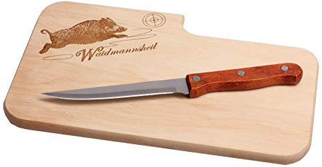 Brotzeitbrett mit Messer I Vesperbrett für Jäger Waidmannsheil I 25,5x14,5x1,3cm