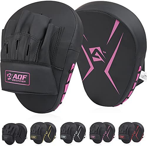 AQF Boxing Pads für Training - Punching Pads Muay Thai Rex Leder Gebogene Boxhandschuhe für MMA, Kickboxen, Karate, Sparring & Kampfsportarten Pads (Rosa)