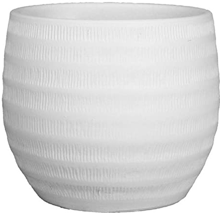 innaGLAS Cache Pot, Blanc Mat, 17 cm, Ø 20 cm | en céramique avec rainures - Pot de Fleur